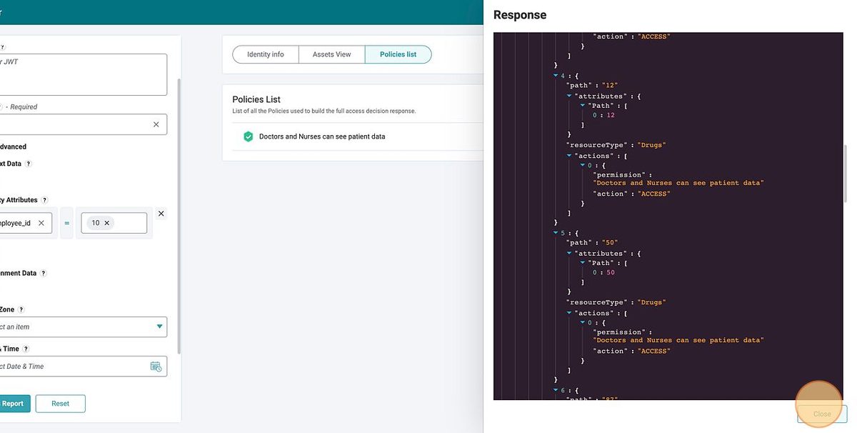Raw response JSON panel